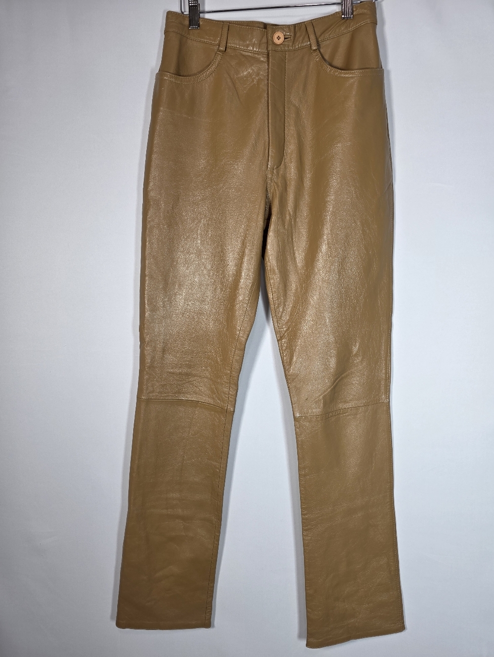Vintage Rem Garson 100% Genuine‎ Leather Pants Tan Straight Leg Size 6